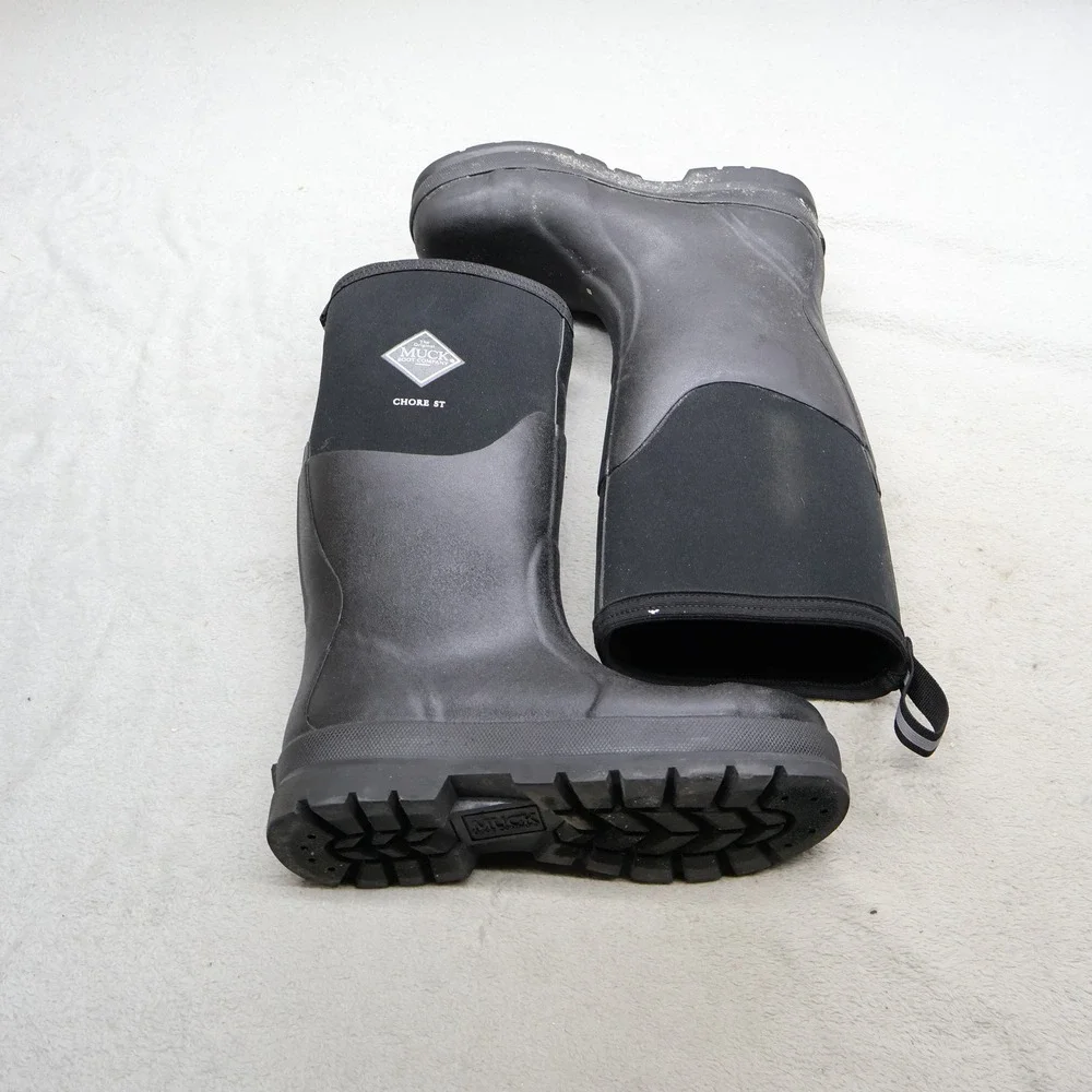 Muck Men 6M Rain Boots Black Rubber Chore Tall Steel Toe Work Waterproof Utility